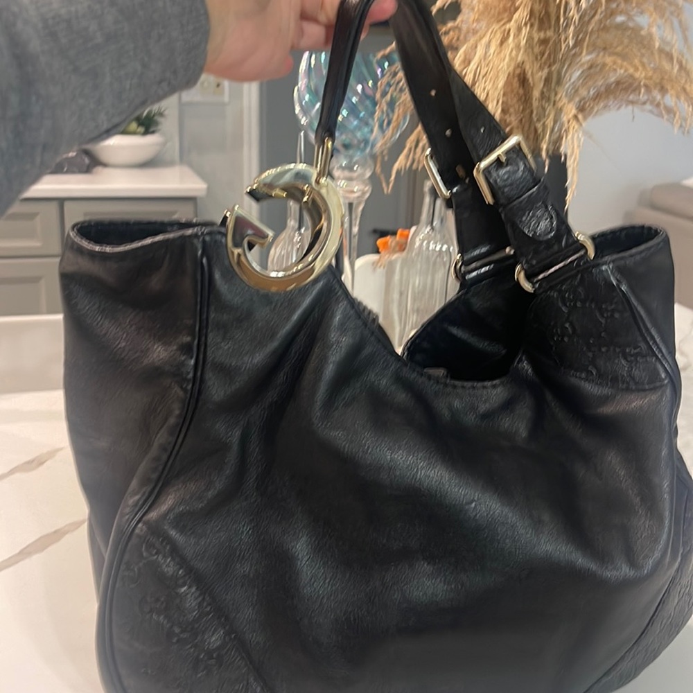 Authentic Gucci Hand bag Shoulder Bag Black Leather Made in Italy